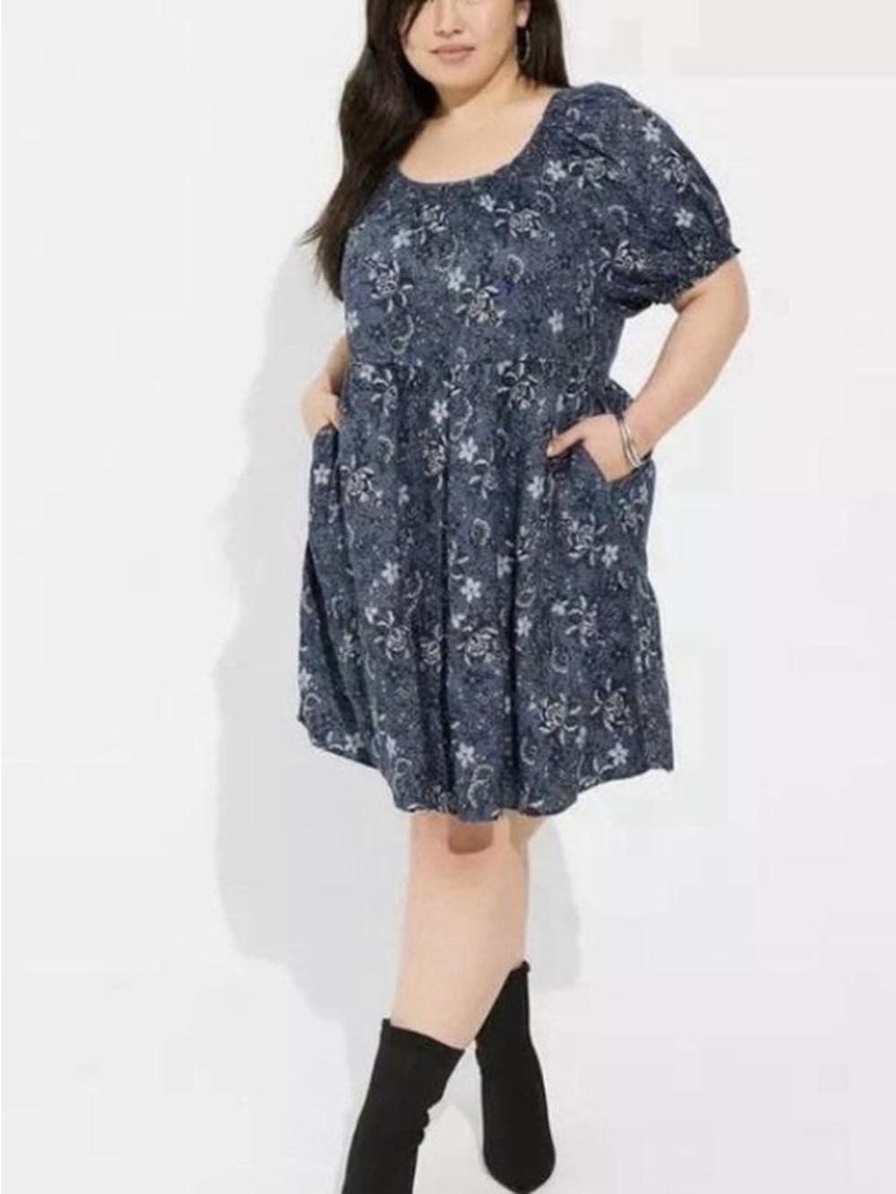 torrid Indigo Blue Floral Smocked Midi Dress - Picture 3 of 5